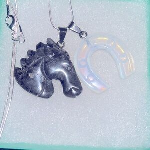 Hippie Boho Larvikite Horse 🐎 and Opal Horseshoe Silver 16” Neck…